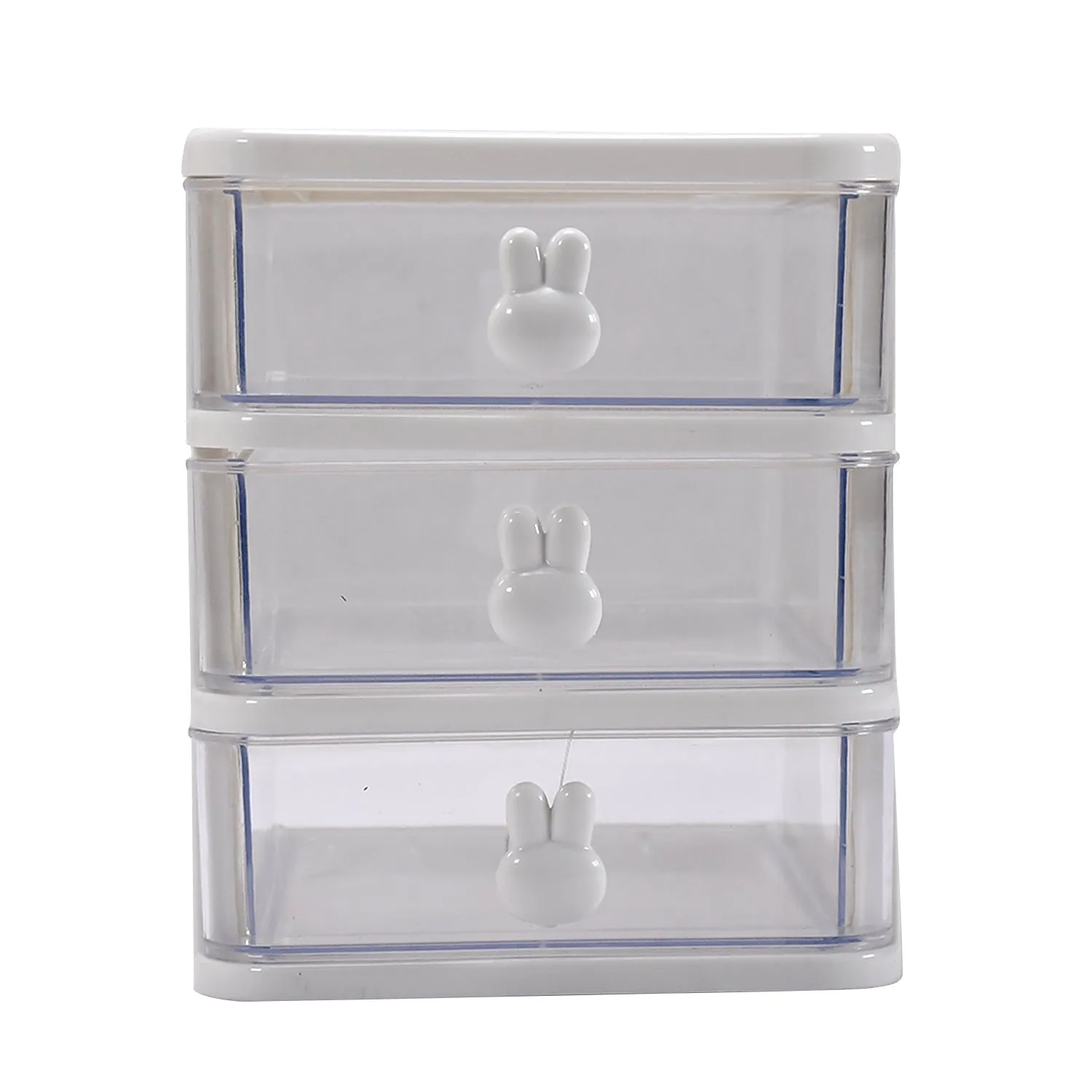 1143 Cartoon Desktop Storage Box Transparent Small Drawer Desk Plastic Mini Storage Box Rabbit Stationery Storage Box