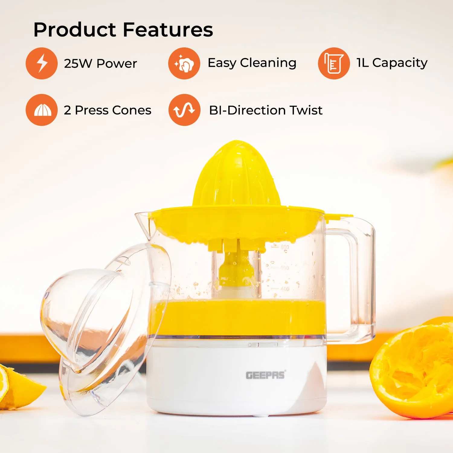 1L Bi-Directional Clear-View Electric Citrus Juicer 25W