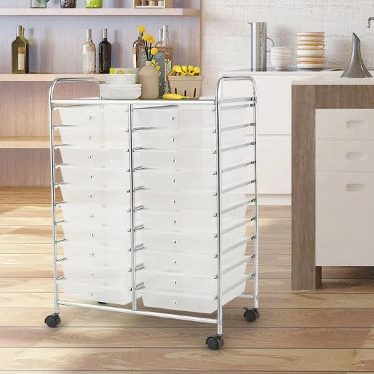 20 Drawers Storage Rolling Cart Studio Organizer-Clear