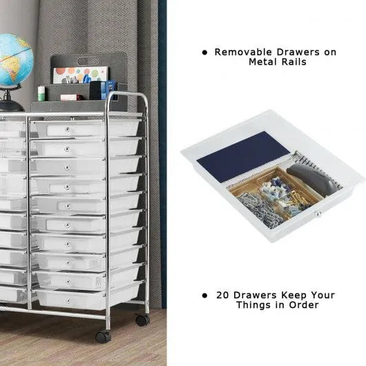 20 Drawers Storage Rolling Cart Studio Organizer-Clear