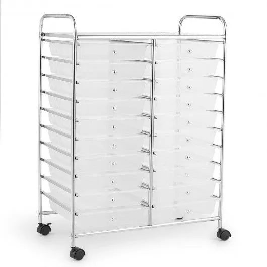 20 Drawers Storage Rolling Cart Studio Organizer-Clear