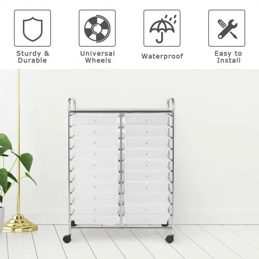 20 Drawers Storage Rolling Cart Studio Organizer-Clear