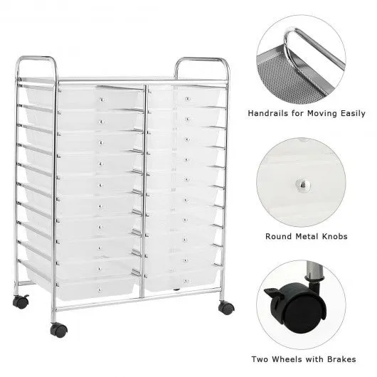 20 Drawers Storage Rolling Cart Studio Organizer-Clear