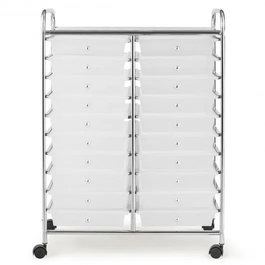 20 Drawers Storage Rolling Cart Studio Organizer-Clear