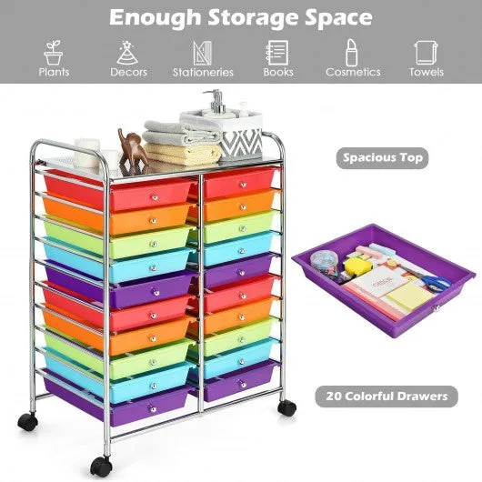 20 Drawers Storage Rolling Cart Studio Organizer-Color