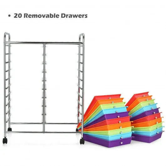 20 Drawers Storage Rolling Cart Studio Organizer-Color