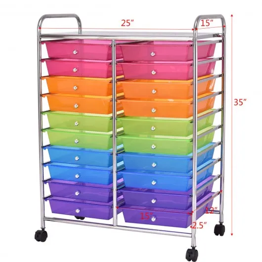 20 Drawers Storage Rolling Cart Studio Organizer-Multicolor