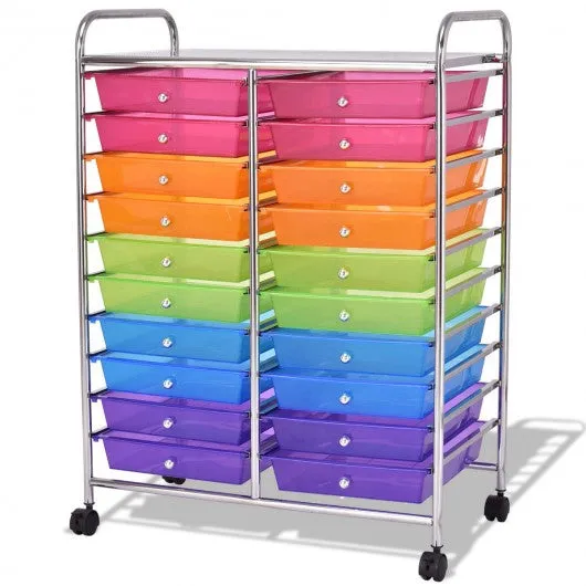 20 Drawers Storage Rolling Cart Studio Organizer-Multicolor