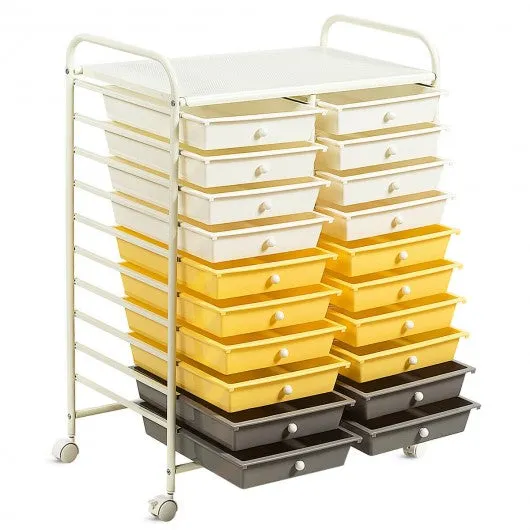 20 Drawers Storage Rolling Cart Studio Organizer-Yellow