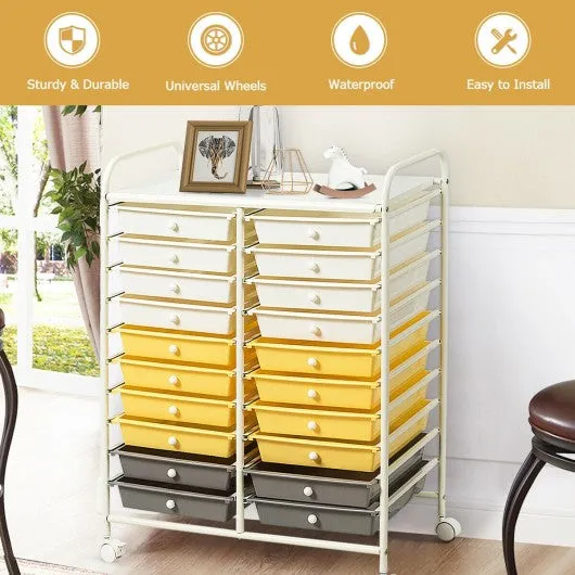 20 Drawers Storage Rolling Cart Studio Organizer-Yellow