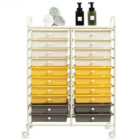 20 Drawers Storage Rolling Cart Studio Organizer-Yellow