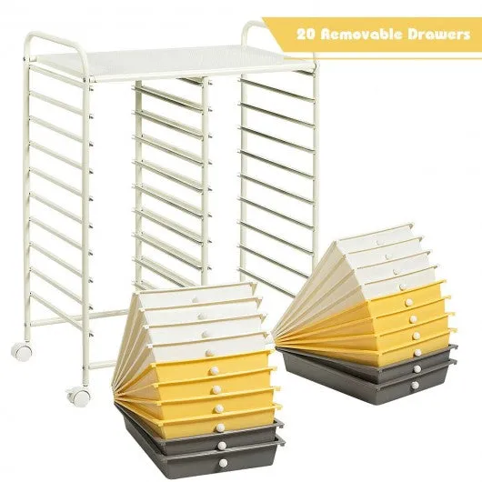 20 Drawers Storage Rolling Cart Studio Organizer-Yellow