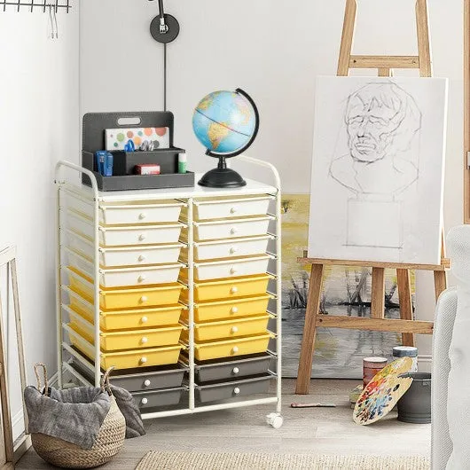 20 Drawers Storage Rolling Cart Studio Organizer-Yellow