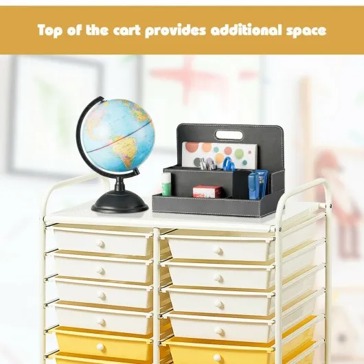 20 Drawers Storage Rolling Cart Studio Organizer-Yellow