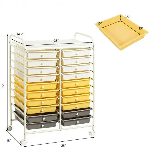 20 Drawers Storage Rolling Cart Studio Organizer-Yellow