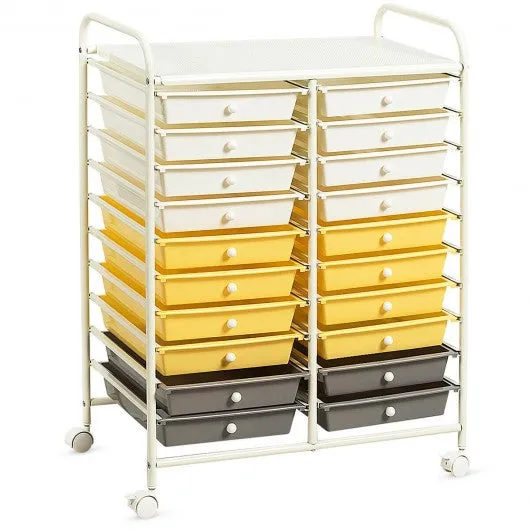 20 Drawers Storage Rolling Cart Studio Organizer-Yellow