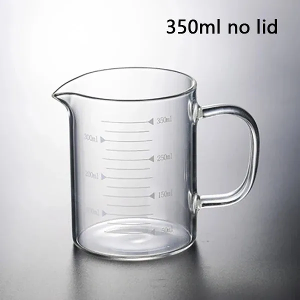 250/350/500/1000ml Glass Measuring Cup With Lid Heat-resistant With Scales Laboratory Beaker Handle Measuring Mug