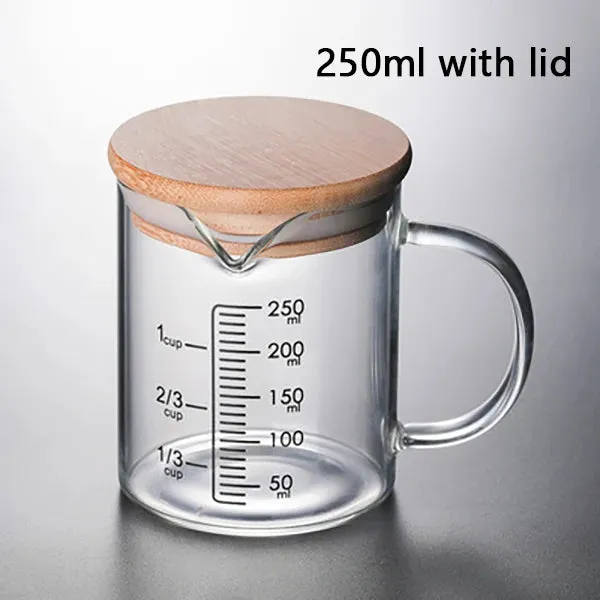 250/350/500/1000ml Glass Measuring Cup With Lid Heat-resistant With Scales Laboratory Beaker Handle Measuring Mug