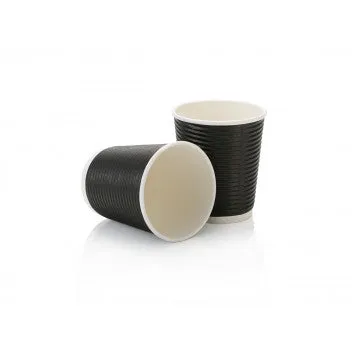 250ml Ripple Paper Coffee Cup Horizontal Black with Black Sip Lid 10pack