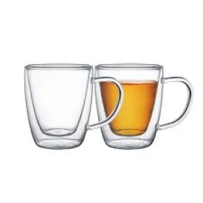 2Pcs double-walled glass cup set with handles -  Tramontina