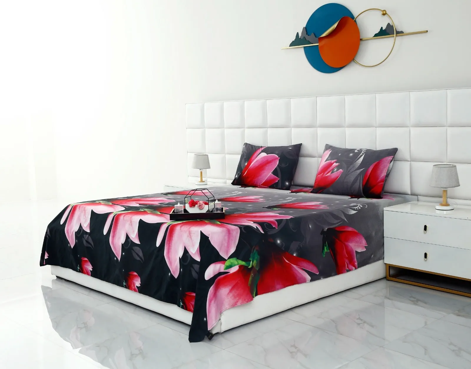 2Pcs Single Bed Sheet-14868Pink Lotus