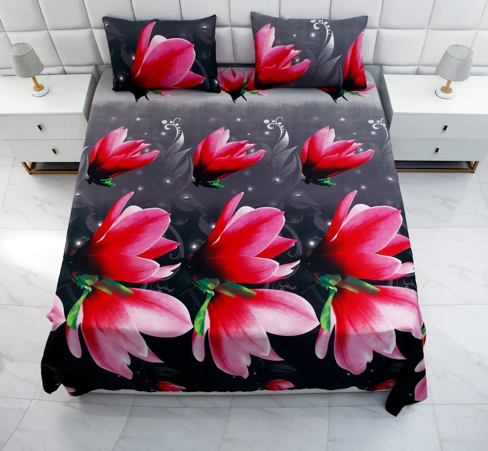 2Pcs Single Bed Sheet-14868Pink Lotus