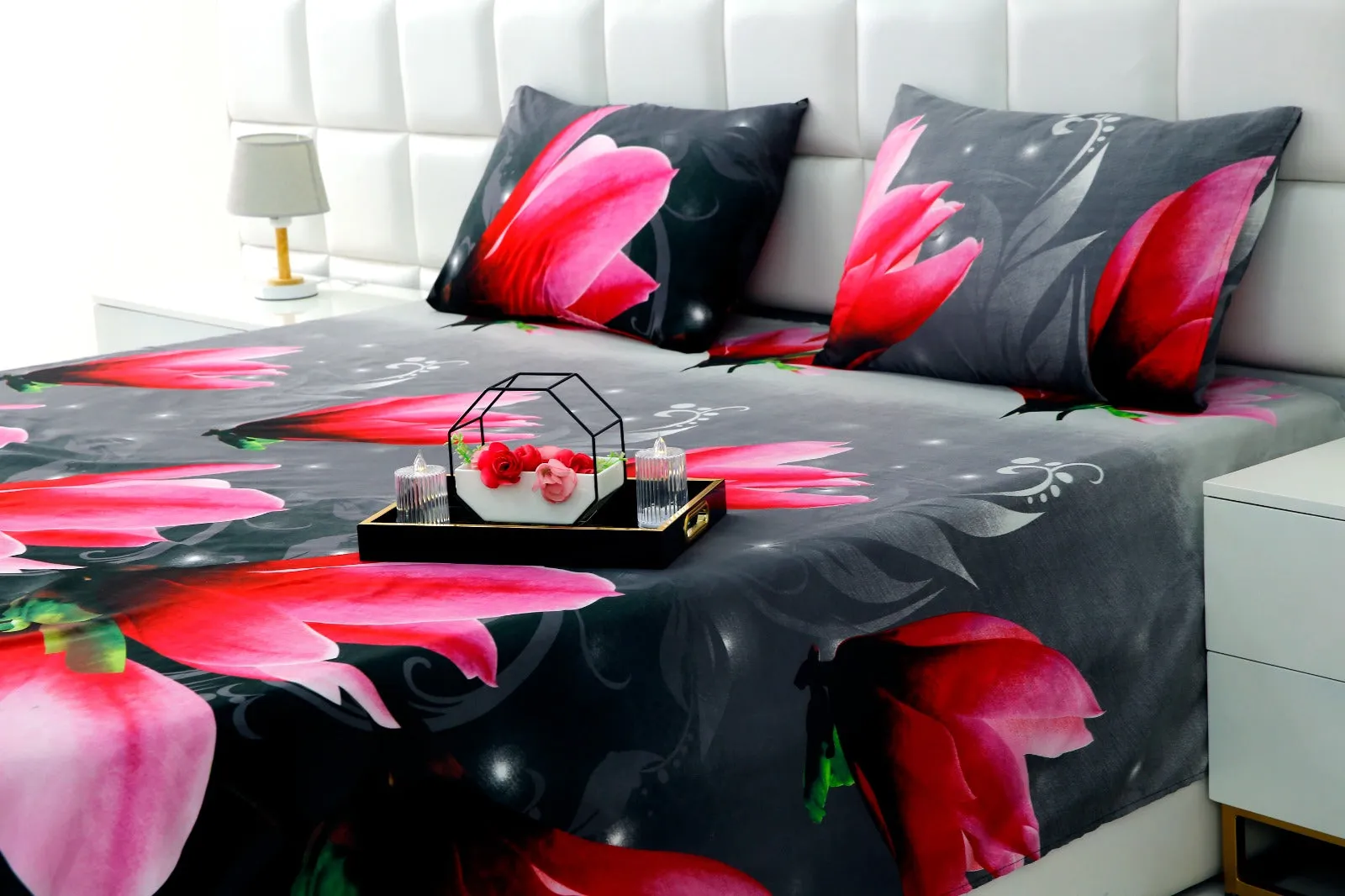 2Pcs Single Bed Sheet-14868Pink Lotus