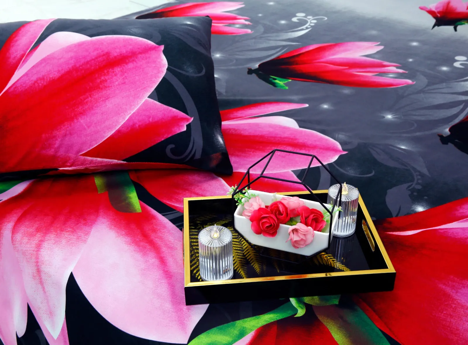 2Pcs Single Bed Sheet-14868Pink Lotus