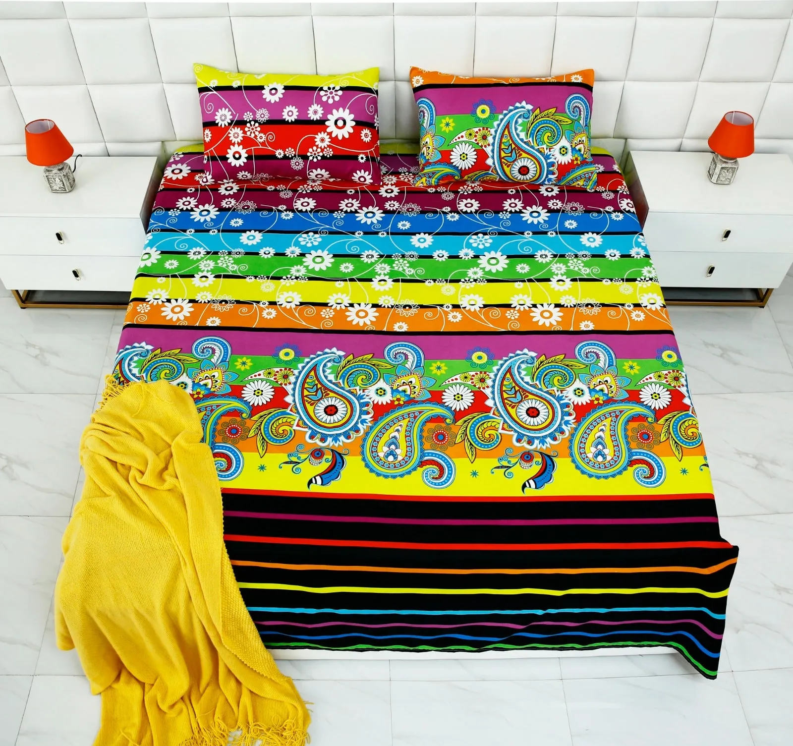 2Pcs Single Bed Sheet-Multi Flowers