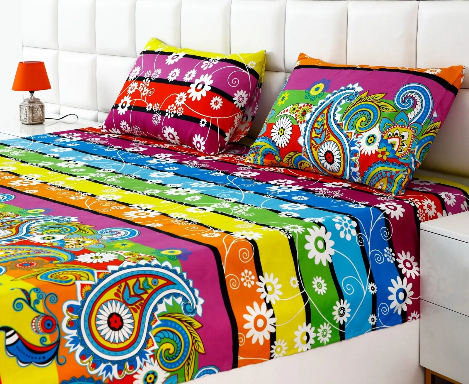 2Pcs Single Bed Sheet-Multi Flowers