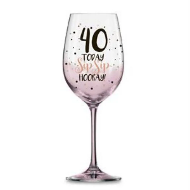 40 Pink Spray with Foil Decal Wine Glass - 430ml