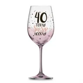 40 Pink Spray with Foil Decal Wine Glass - 430ml