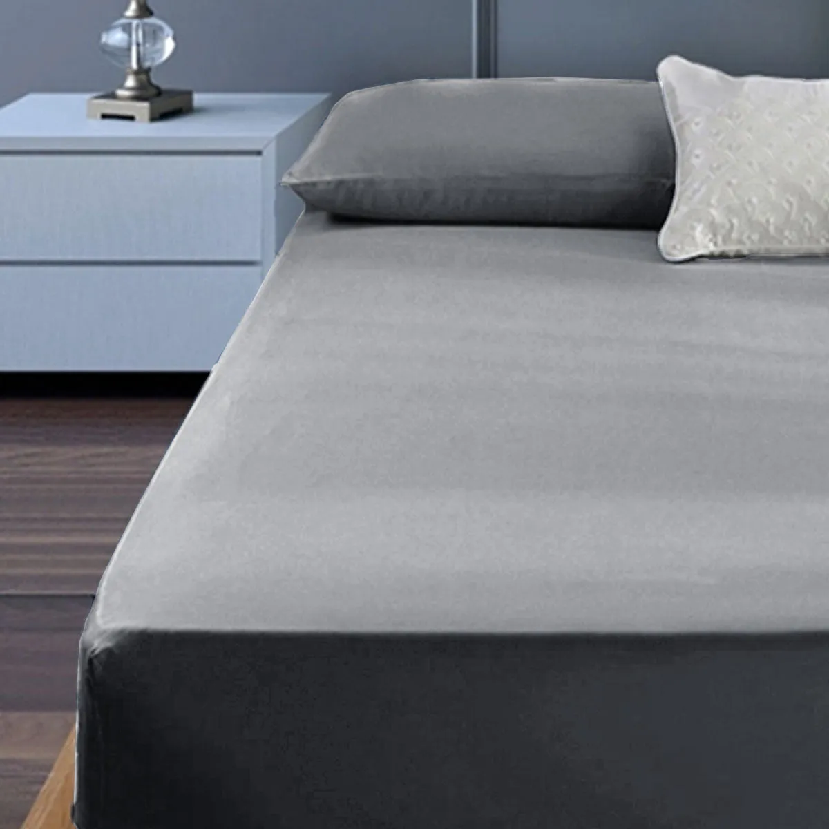 400TC Cotton Percale King Single Combo Set 50cm Wall Grey