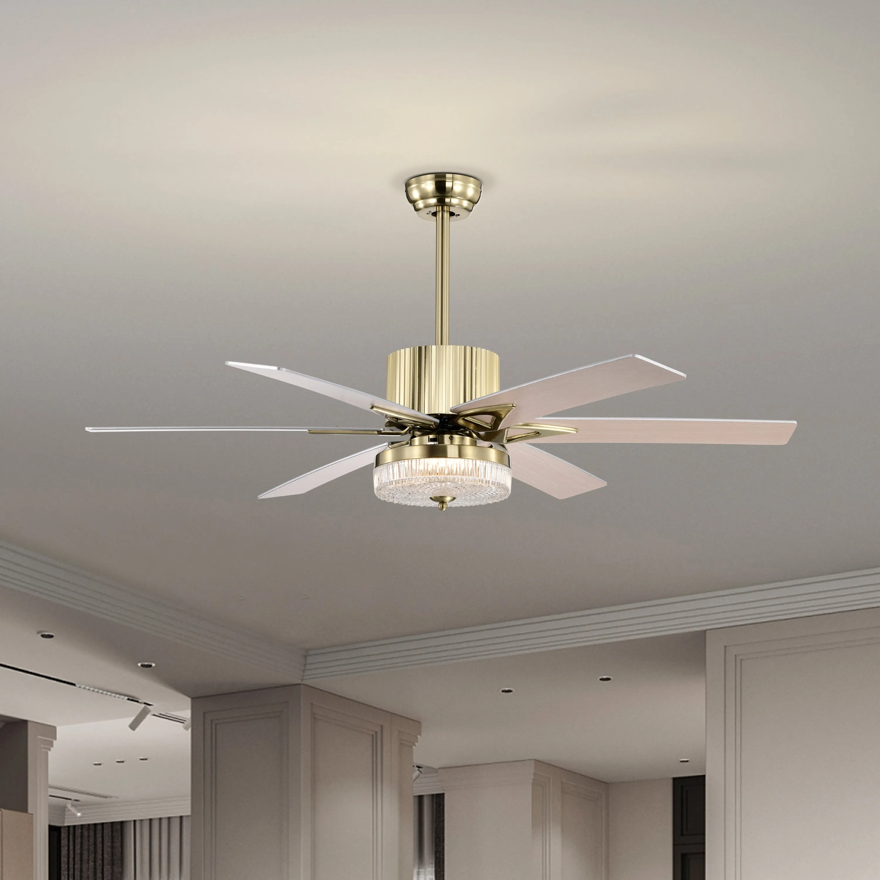 52" Modern Style Ceiling Fan Light Gold LED Ceiling Light Remote Control 3 Speed Reversible Silent Ceiling Fan, 1h/4h/8h Timer