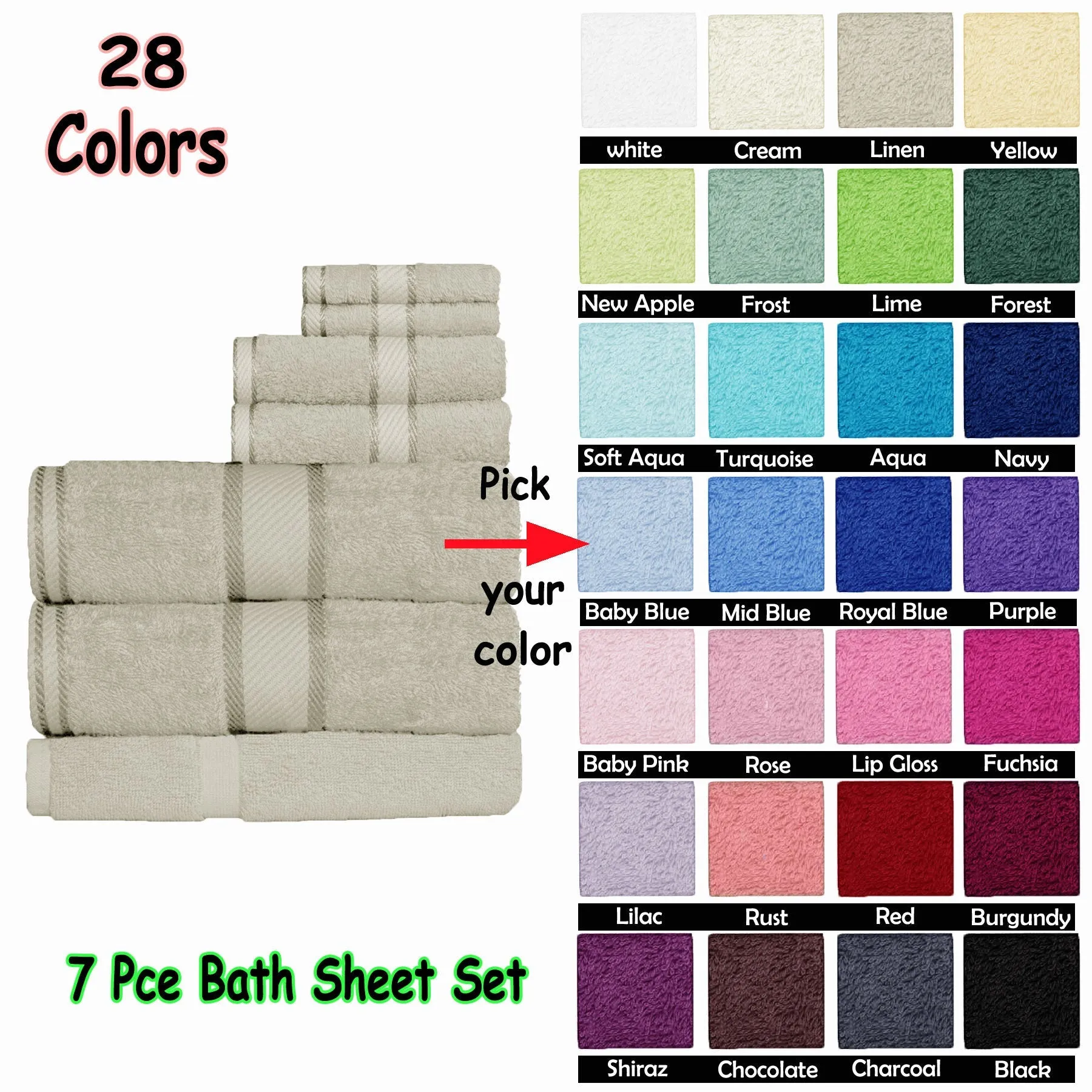 550gsm Cotton 7 Pce Bath Sheet Set Shiraz