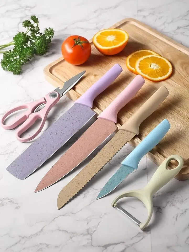 6 Pcs Stainless Steel Colorful Knife Set