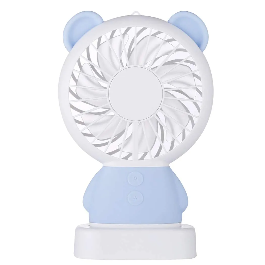 7632 MINI PORTABLE FAN USB RECHARGEABLE HANDHELD BEAR STYLE COLOR CHANGING LED LIGHT POCKET DESK LIGHT FAN (Battery Not Include)