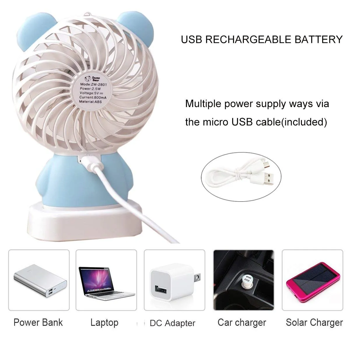 7632 MINI PORTABLE FAN USB RECHARGEABLE HANDHELD BEAR STYLE COLOR CHANGING LED LIGHT POCKET DESK LIGHT FAN (Battery Not Include)