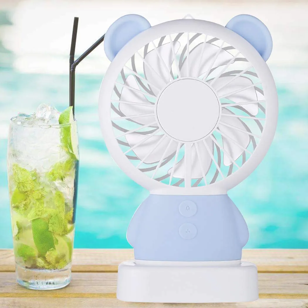 7632 MINI PORTABLE FAN USB RECHARGEABLE HANDHELD BEAR STYLE COLOR CHANGING LED LIGHT POCKET DESK LIGHT FAN (Battery Not Include)