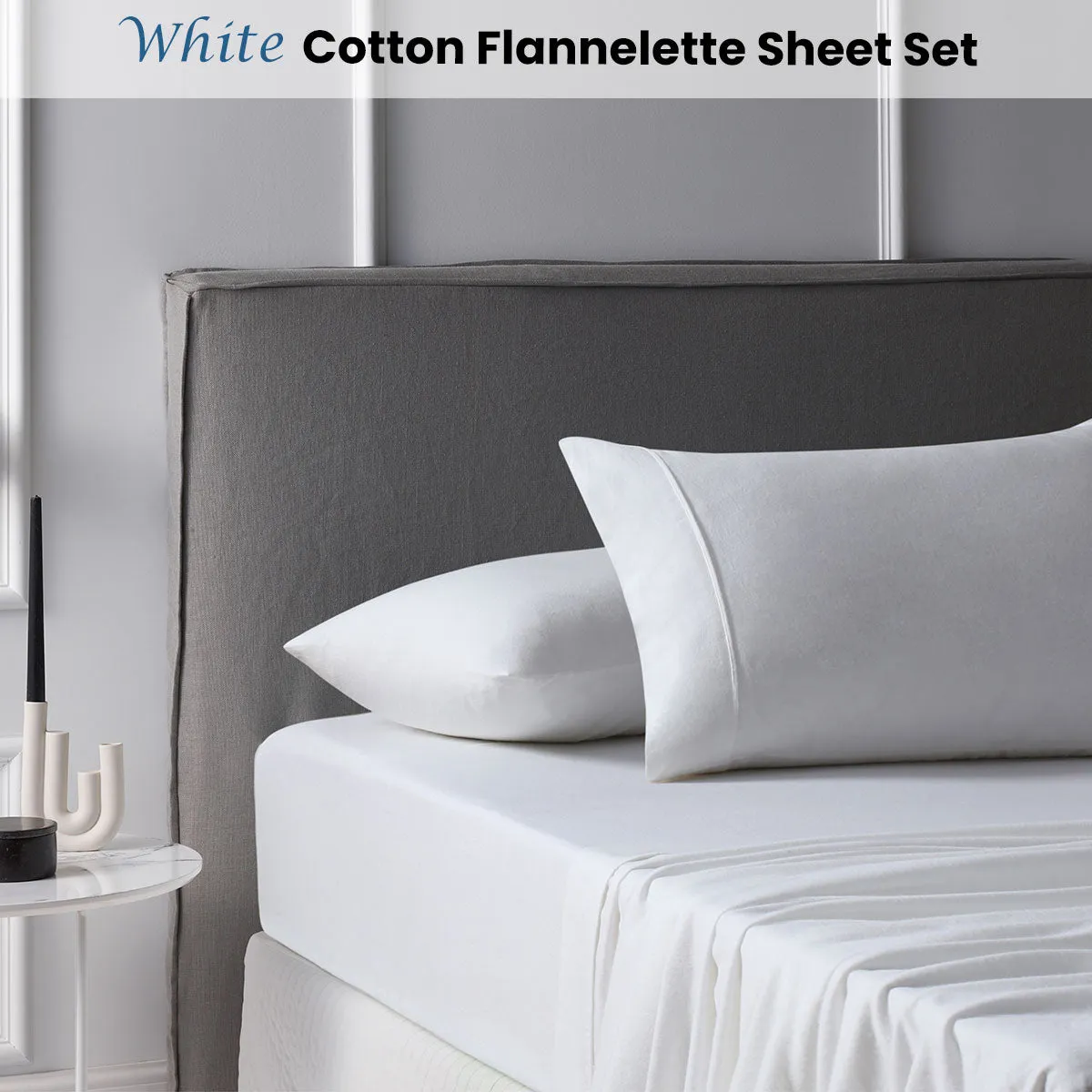 Accessorize Cotton Flannelette Sheet Set 40cm Wall White King