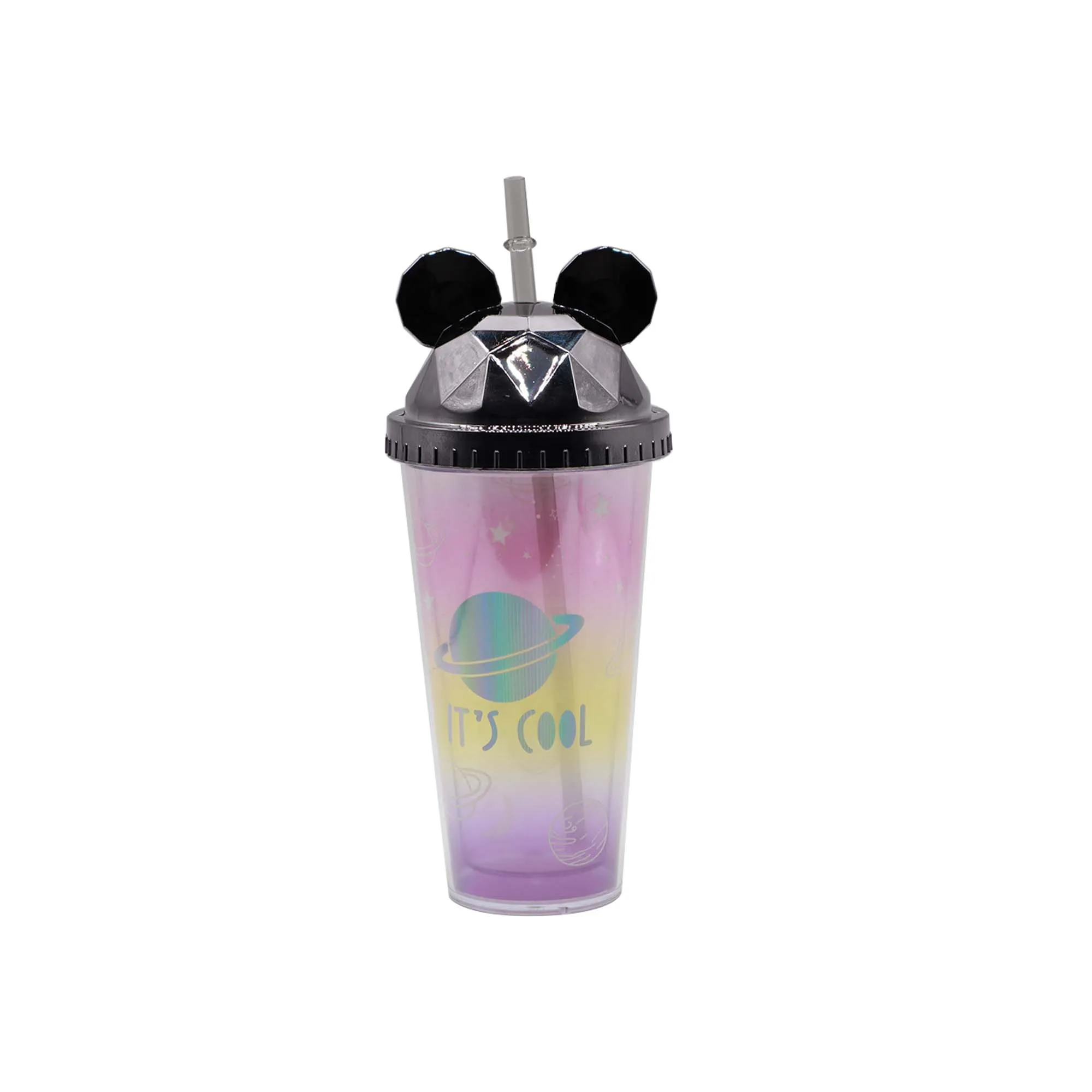 Acrylic Smoothie Tumbler 450ml with Straw Double Wall Ears