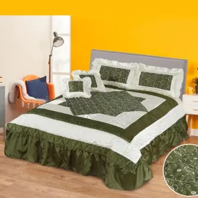 Alviso 5 Pcs Silk Embroidered Green Bedspread Set