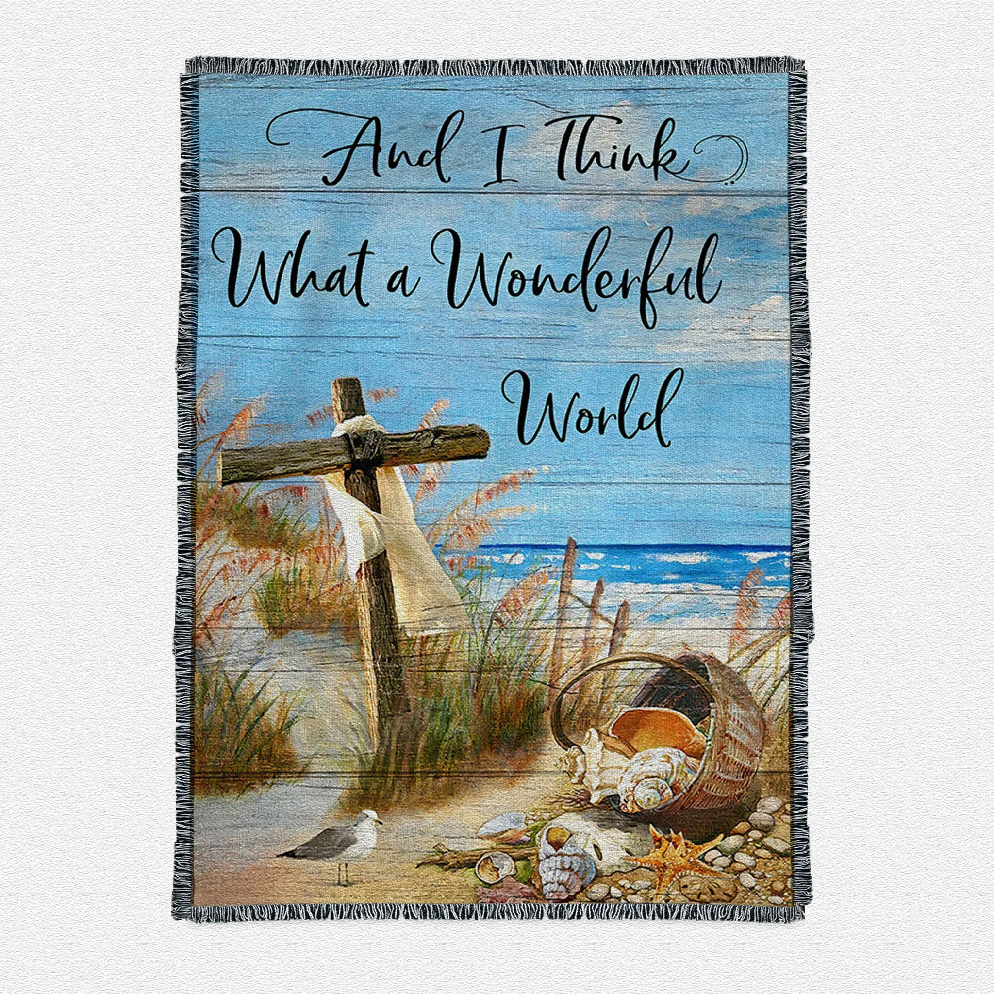 And I Think What A Wonderful World Woven Throw Boho Blanket - Christian Woven Throw Blanket - Religious Woven Throw Blanket Prints