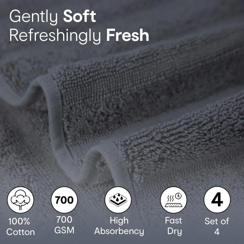 Anko Australia 100% Cotton 700 GSM Ribbed Towel Set | 2 Bath Towels, 2 Hand Towels | Super-Soft, Absorbent, Quick-Drying | Dark Grey Cotton Towels for Bath, Travel & Gym | 135x68cm & 60x40cm