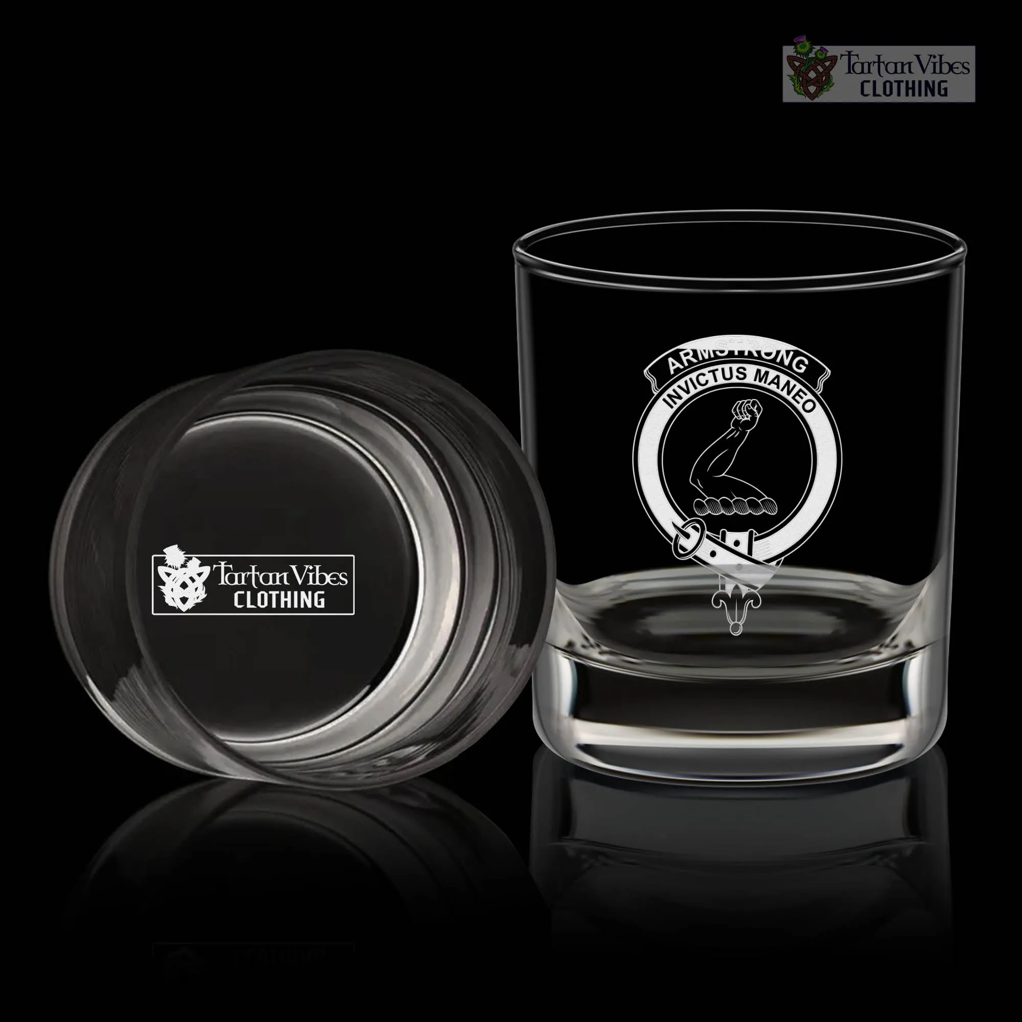 Armstrong Family Crest Engraved Whiskey Glass