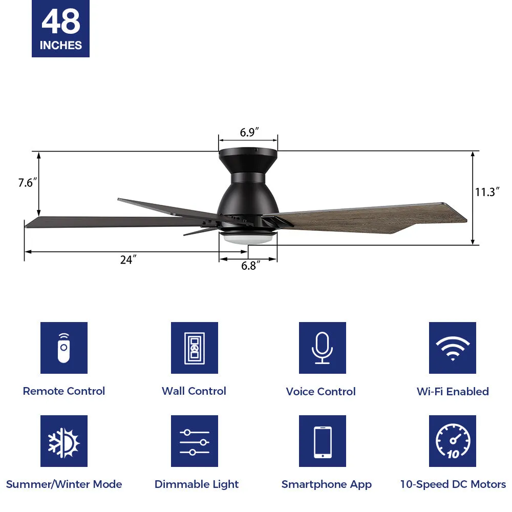 Aspen Ⅱ Low Profile Smart Fan with Light Remote Outdoor/indoor 48"