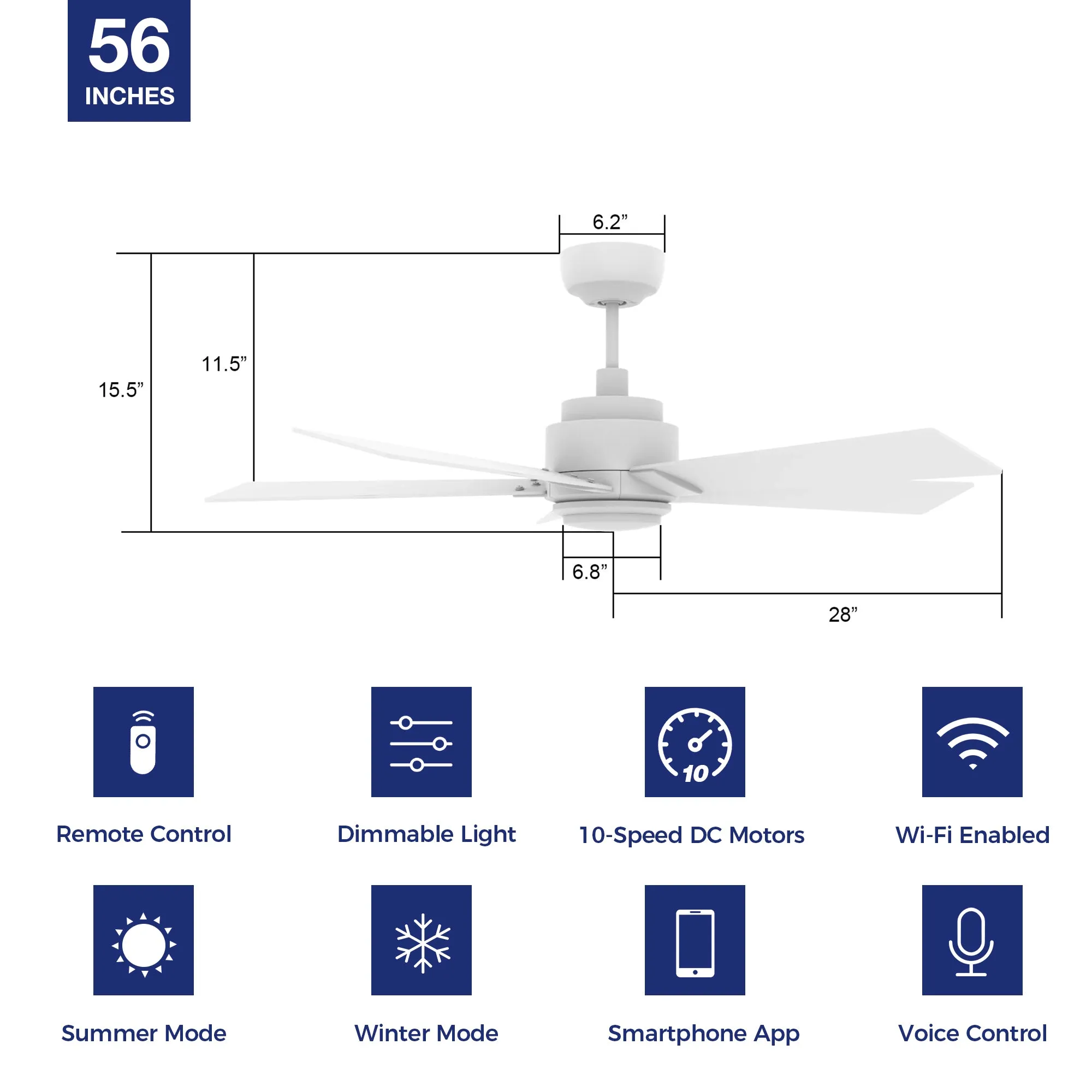 Aspen Smart Ceiling Fan with LED Light and Remote Outdoor/Indoor 56"