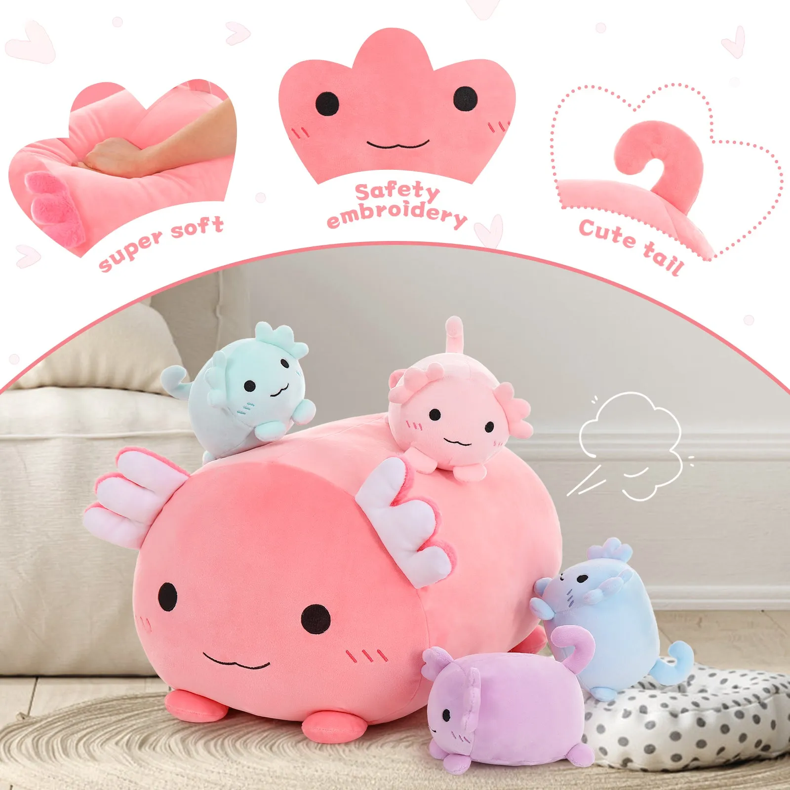 Axolotl Plush Toy Set, Pink, 16.5 Inches