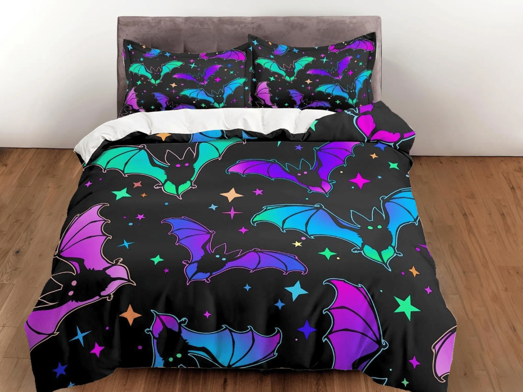 Bats and stars halloween bedding & pillowcase, gothic duvet cover, dorm bedding, halloween goth decor toddler bedding, halloween gift