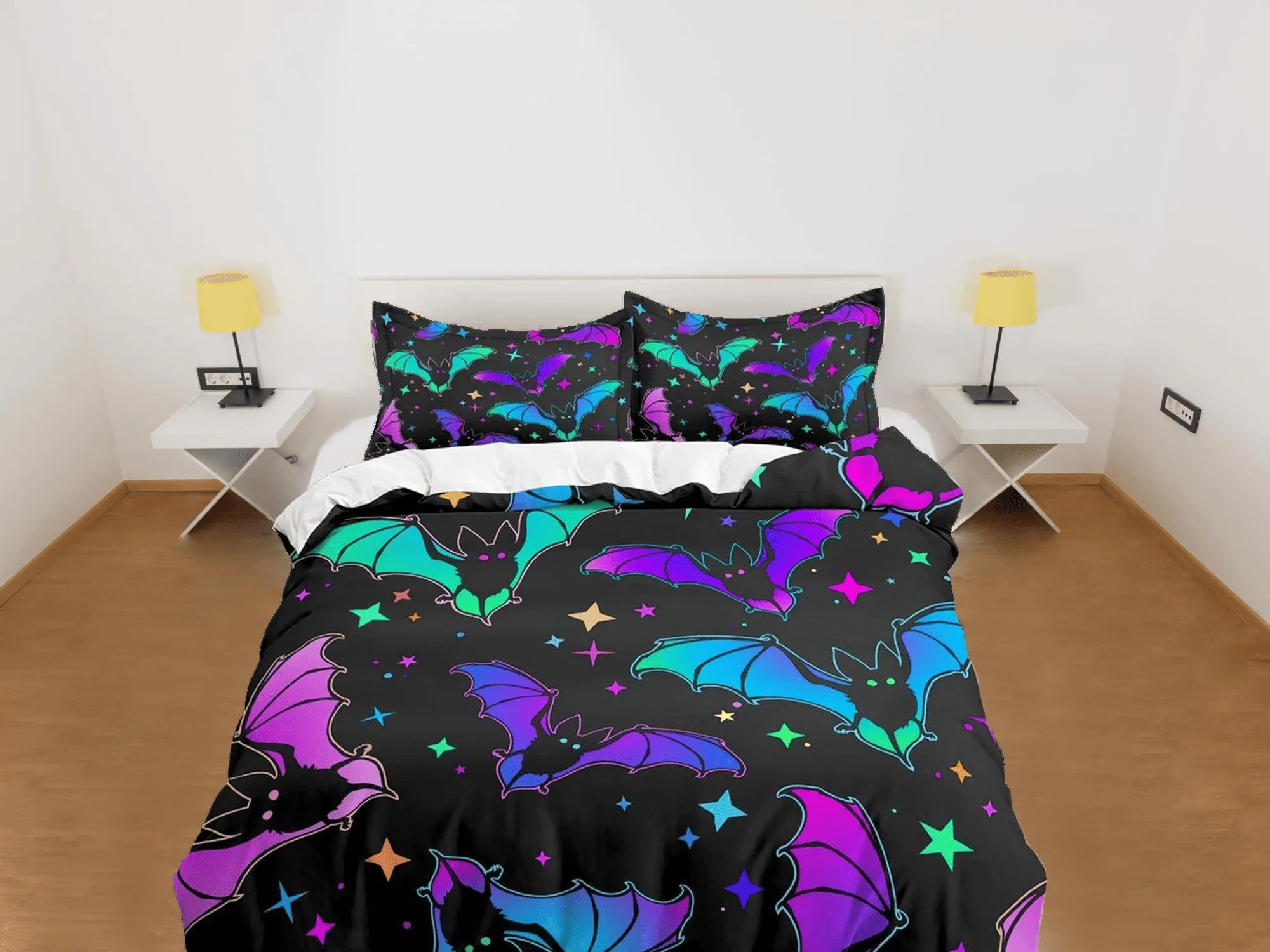 Bats and stars halloween bedding & pillowcase, gothic duvet cover, dorm bedding, halloween goth decor toddler bedding, halloween gift